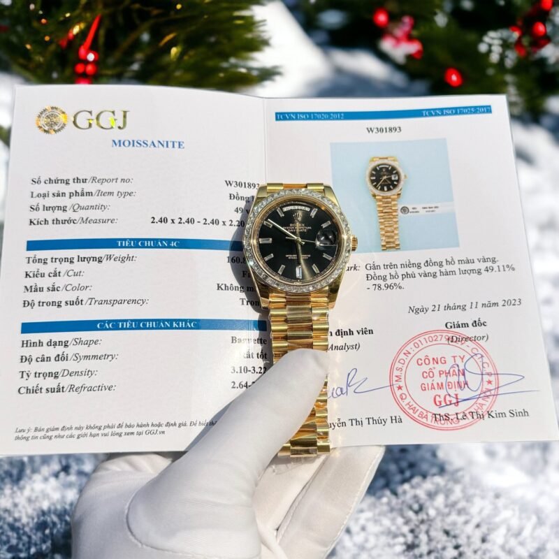 Rolex Day-Date 228238 Replica Watch 18K Gold Wrapped Moissanite Bezel GM 40mm - Đồng Hồ Replica 1:1