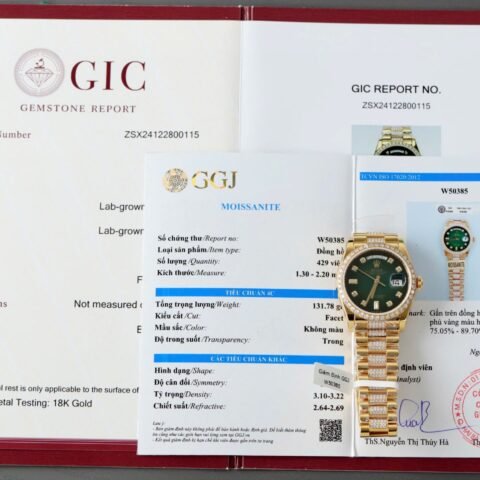 Rolex Day-Date Dial Green Ombre Copies Watch Gold Wrapped + Diamonds Moissanite Custom 36mm - Đồng Hồ Replica 1:1
