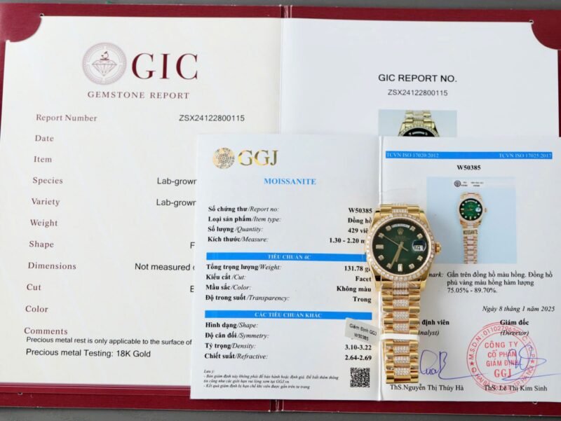Rolex Day-Date Dial Green Ombre Copies Watch Gold Wrapped + Diamonds Moissanite Custom 36mm - Đồng Hồ Replica 1:1