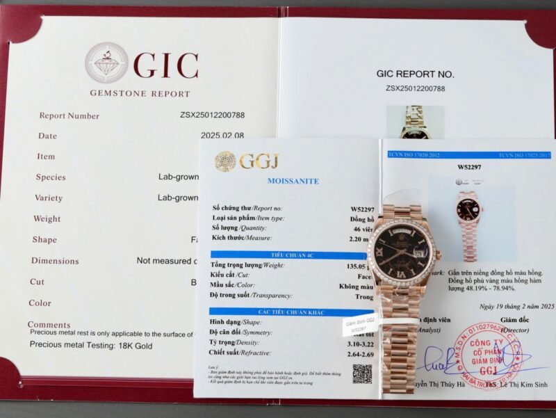 Rolex Day-Date Eisenkiesel Dial Copies Watch Gold Wrapped + Diamonds Moissanite GM Factory 36mm - Đồng Hồ Replica 1:1