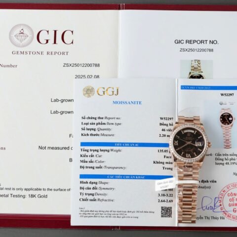Rolex Day-Date Eisenkiesel Dial Copies Watch Gold Wrapped + Diamonds Moissanite GM Factory 36mm - Đồng Hồ Replica 1:1