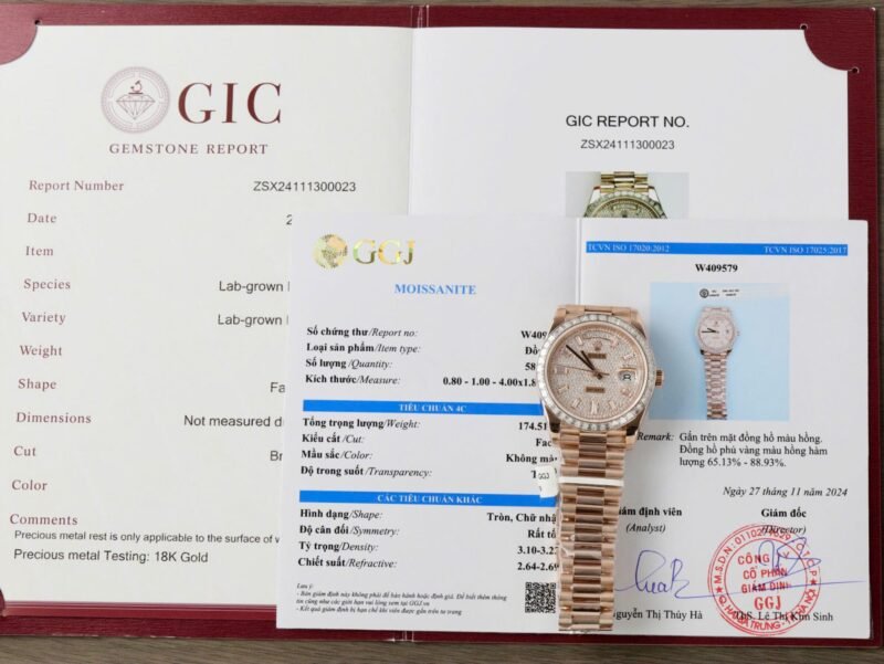 Rolex Day-Date Gold Wrapped + Moissanite Baguette Diamonds Replica Watch GMF 40mm - Đồng Hồ Replica 1:1