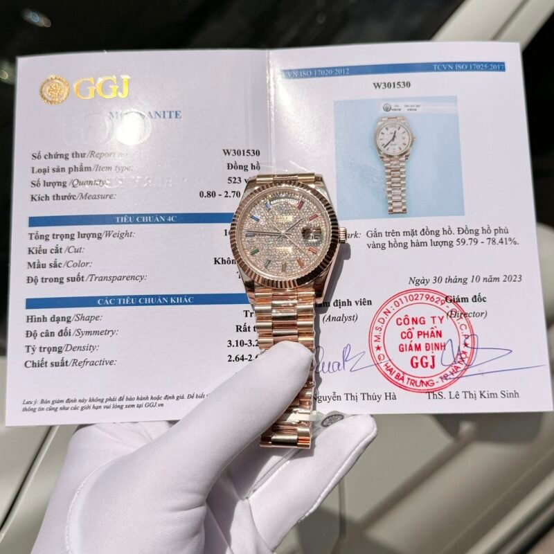Rolex Day-Date Gold Wrapped Replica Watch With Moissanite Full DIal GM V2 40mm - Đồng Hồ Replica 1:1