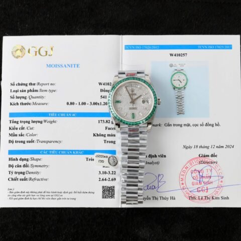 Rolex Day-Date Men Replica Watch Diamonds Moissanite + Sapphire Baguette Custom 40mm - Đồng Hồ Replica 1:1
