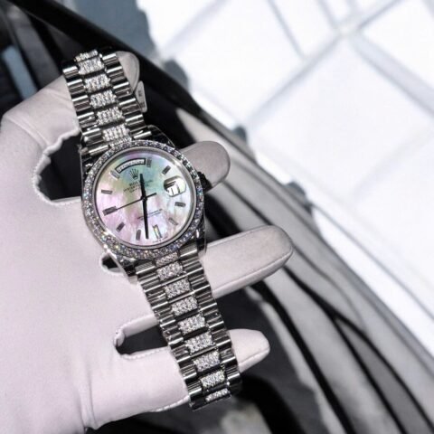 Rolex Day-Date Replica Watch Dial Mother Of Pearl Moissanite Diamonds Hong Kong 40mm - Đồng Hồ Replica 1:1
