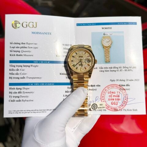 Rolex Day-Date Solid Gold Wrapped Replica Watch With Moissanite 40mm - Đồng Hồ Replica 1:1