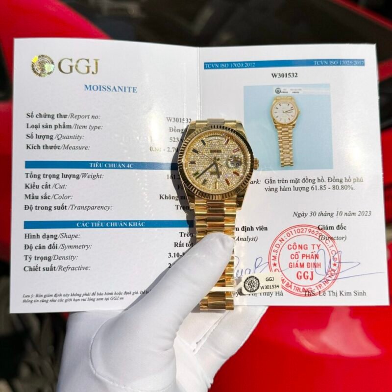 Rolex Day-Date Solid Gold Wrapped Replica Watch With Moissanite 40mm - Đồng Hồ Replica 1:1