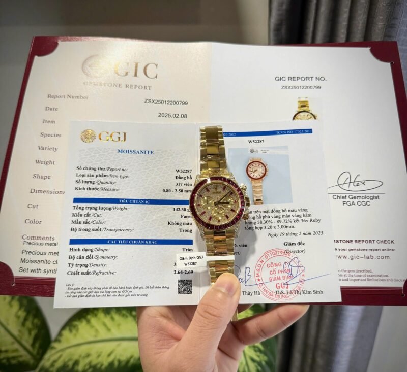 Rolex Daytona 126598TRU Replica Watches Custom Gold Wrapped + Ruby + Diamonds Moissanite 40mm - Đồng Hồ Replica 1:1