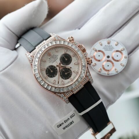 Rolex Daytona Best Clone Watches 18K Gold Wrapped + Diamonds Moissanite Baguette 40mm - Đồng Hồ Replica 1:1