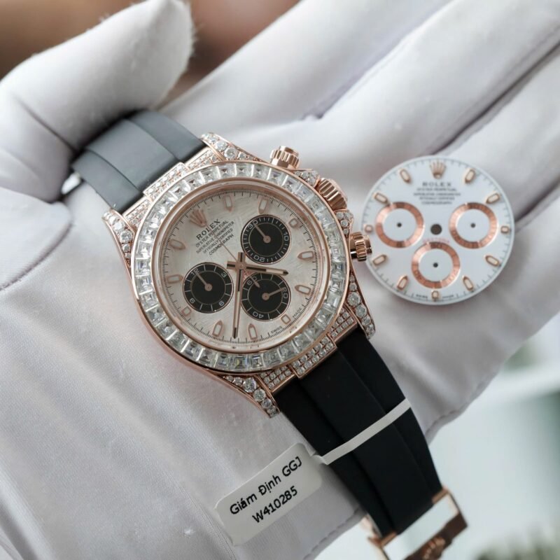 Rolex Daytona Best Clone Watches 18K Gold Wrapped + Diamonds Moissanite Baguette 40mm - Đồng Hồ Replica 1:1