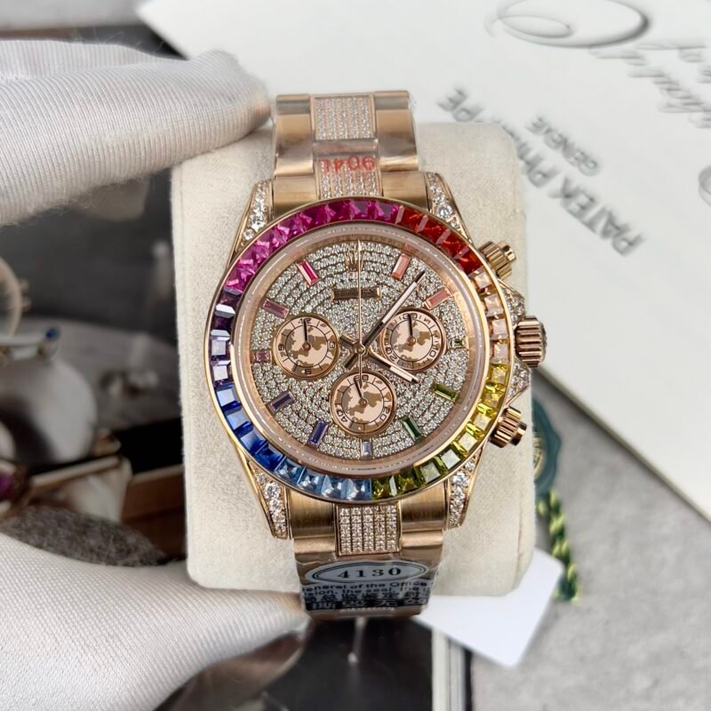 Rolex Daytona Rainbow Best Replica Watch Full Diamond 40mm - Đồng Hồ Replica 1:1