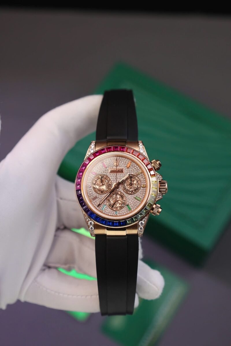 Rolex Daytona Rainbow Copies Watch Rubber Strap MS Factory 40mm - Đồng Hồ Replica 1:1