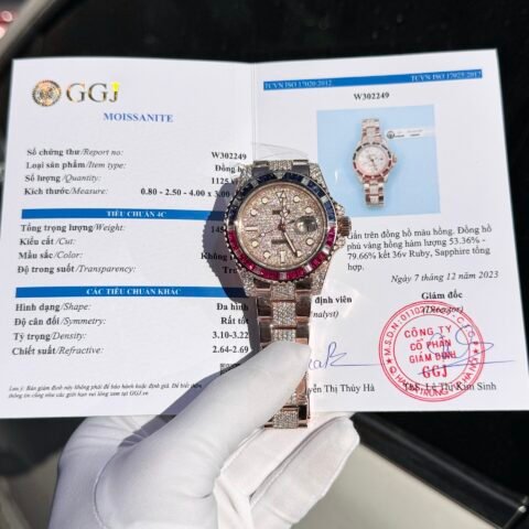 Rolex GMT-Master II 126755 SARU-DIAO Gold Wrapped Moissanite Sapphire Replica Watch 40mm - Đồng Hồ Replica 1:1
