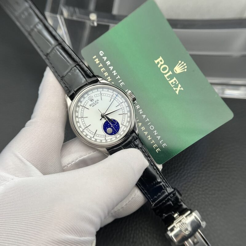 Rolex Moonphase 50535 Replica Watch Black Leather Strap 39mm - Đồng Hồ Replica 1:1