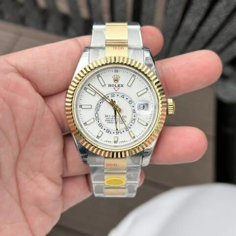 Rolex Sky-Dweller Replica Watch White Dial Demi Oyster Strap Factory N 41mm - Đồng Hồ Replica 1:1