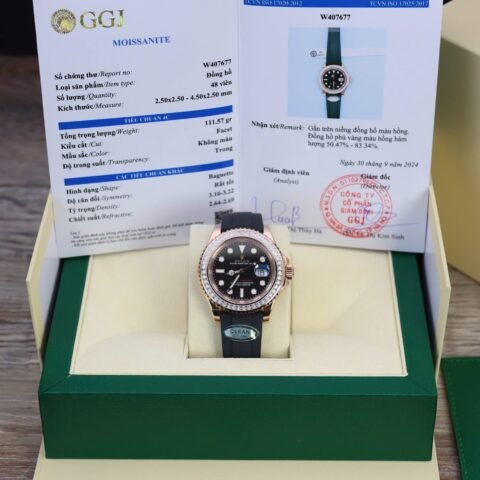 Rolex Yacht-Master Custom Gold Wrapped With Moissanite Baguette Diamond Hong Kong 40mm - Đồng Hồ Replica 1:1