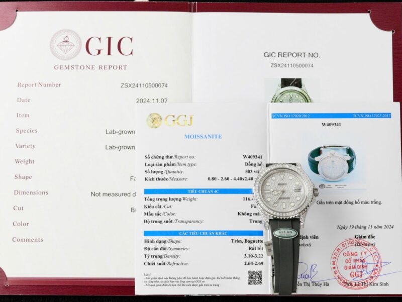 Rolex Yacht-Master Replica Watch Full Diamond Moissanite Rubber Strap 42mm - Đồng Hồ Replica 1:1