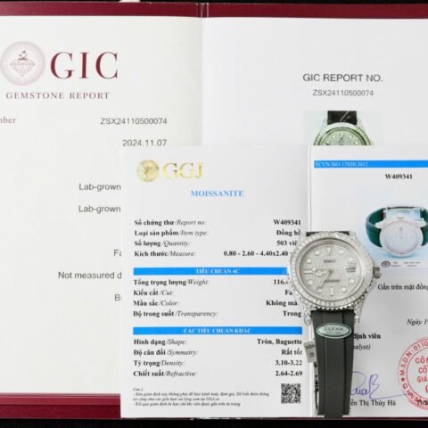 Rolex Yacht-Master Replica Watch Full Diamond Moissanite Rubber Strap 42mm - Đồng Hồ Replica 1:1