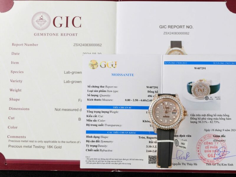 Rolex Yacht-Master Replica Watches Gold Wrapped + Moissanite Diamonds Hong Kong 40mm - Đồng Hồ Replica 1:1